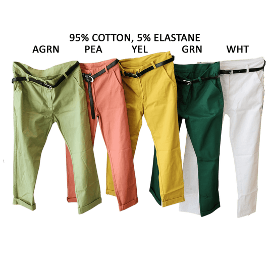 COTTON ELASTINE PLAIN PANTS WITH BELT