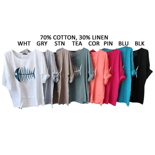 COTTON LINEN TOP FISH PRINT