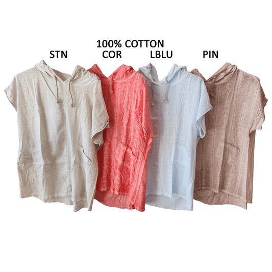 COTTON ANGLAISE MIX COT KNIT HOODIE TOP