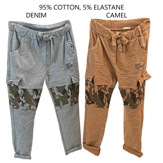 COTTON ELASTANE CAMO PATCH PANTS
