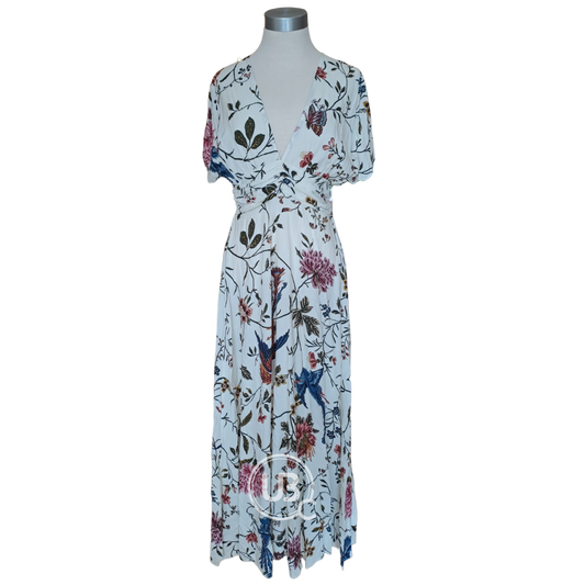 VISCOSE FLORAL ROUGING MAXI DRESS