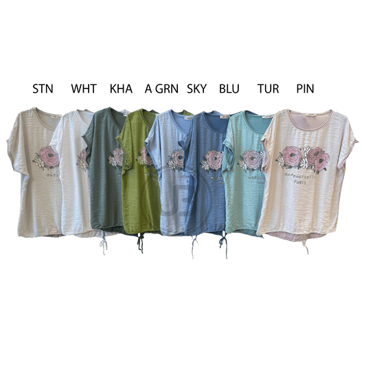 FERNADA COTTON VISCOSE KNIT FOIL FLOWERS TOP