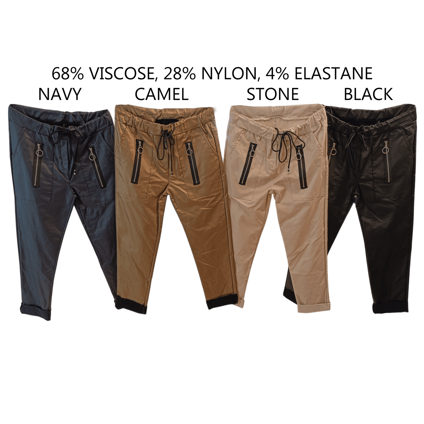GABI VISCOSE ELASTANE LEATHER LOOK ZIP DETAIL PANTS