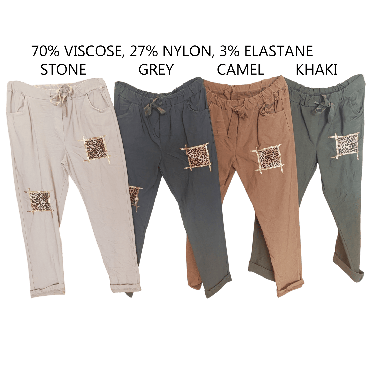 ELOISE VISCOSE ELASTANE FOIL AND ANIMAL SQUARE DETAIL PANTS