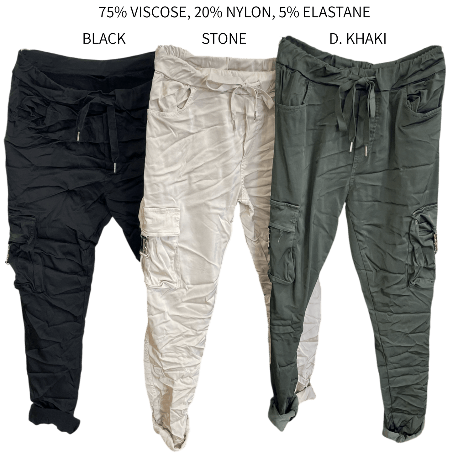 ELLIANA VISCOSE STRETCH CARGO POCKET PANTS