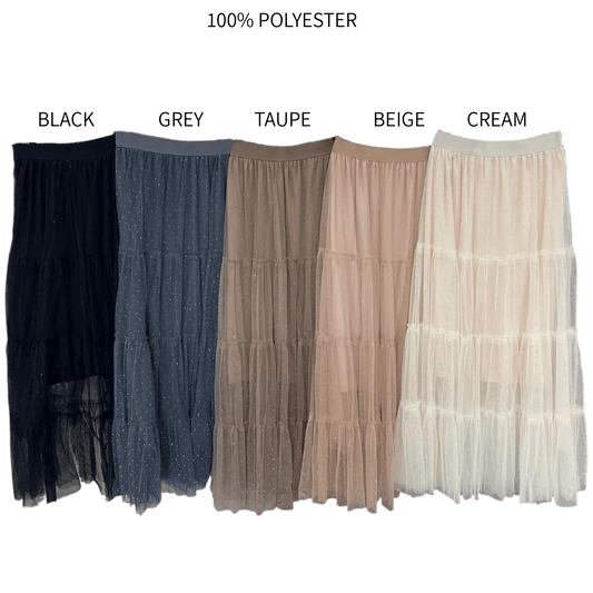 PAIGE POLY SILVER STUDDED TIER SKIRT