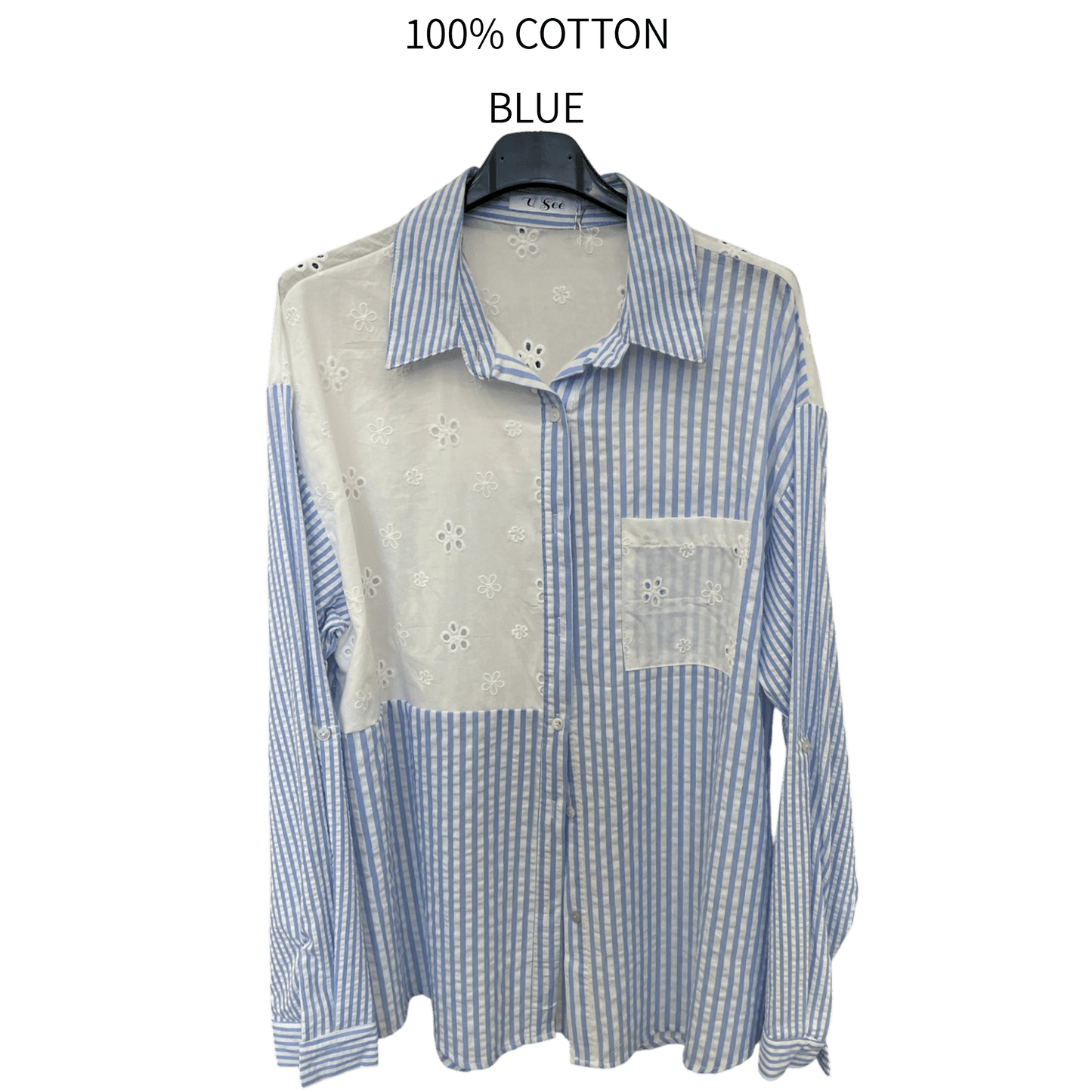 ALIVIA COTTON ANGLAISE STRIPE SHIRT