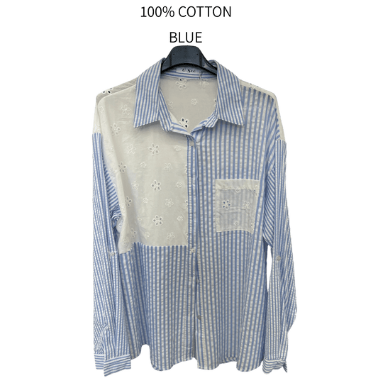 ALIVIA COTTON ANGLAISE STRIPE SHIRT