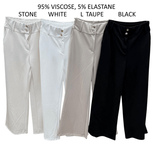 ELAINA VISCOSE STRETCH WIDE WAISTBAND FLARE PANTS