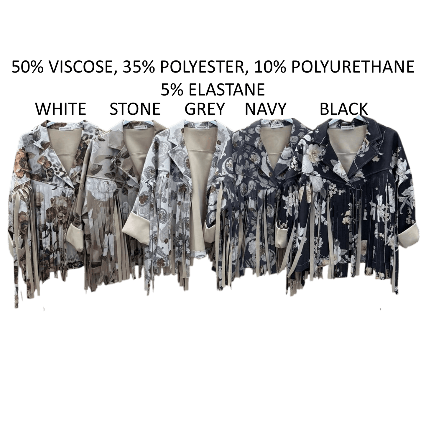 RIVER VISCOSE POLY FLORAL PRINT TASSLE JACKET
