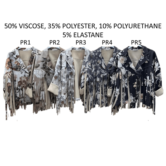 RIVER VISCOSE POLY FLORAL PRINT TASSLE JACKET