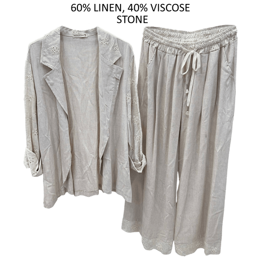 LUCILLE LINEN VISCOSE ANGLAISE JACKET SET