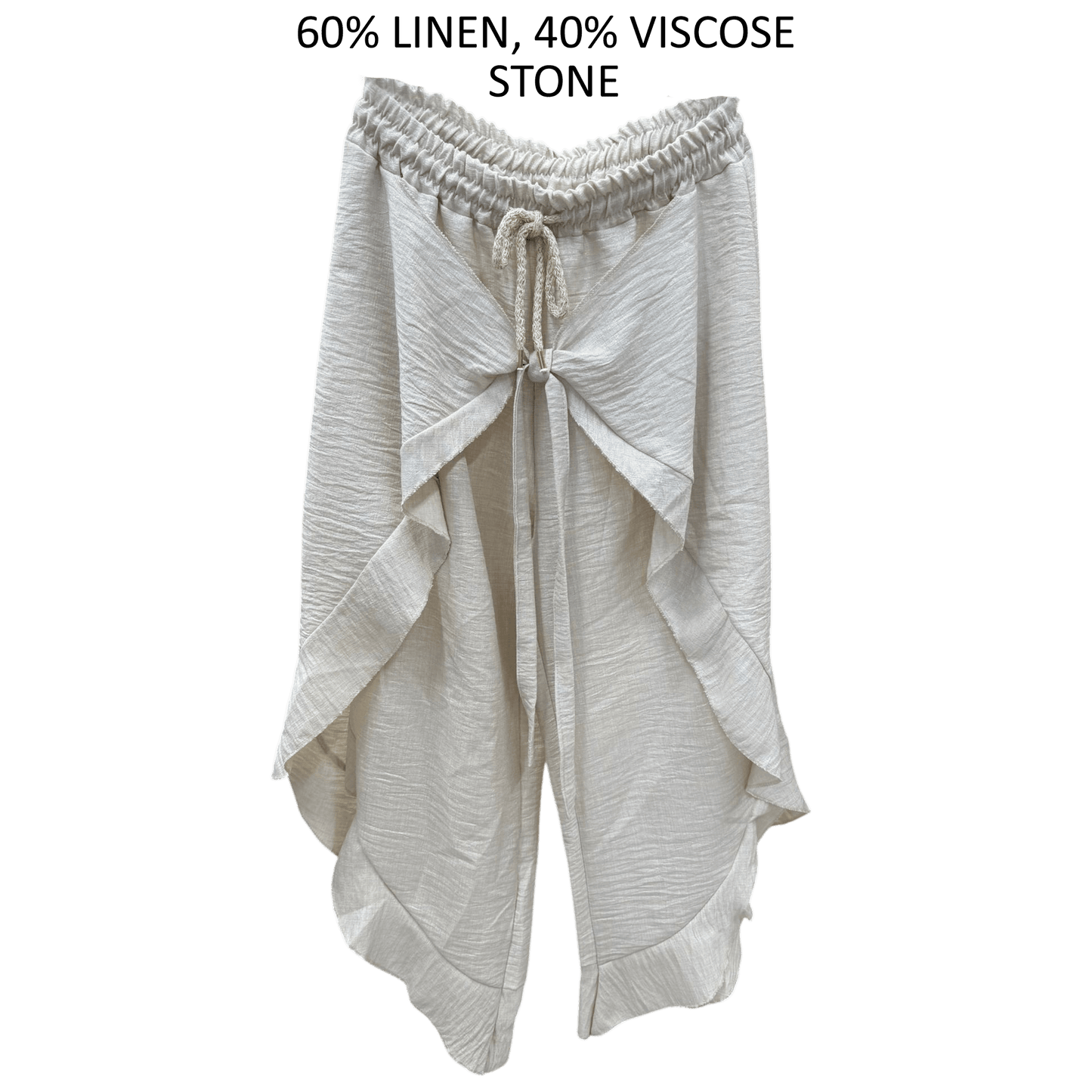 ANIYAH LINEN VISCOSE FRILL FLARE PANTS