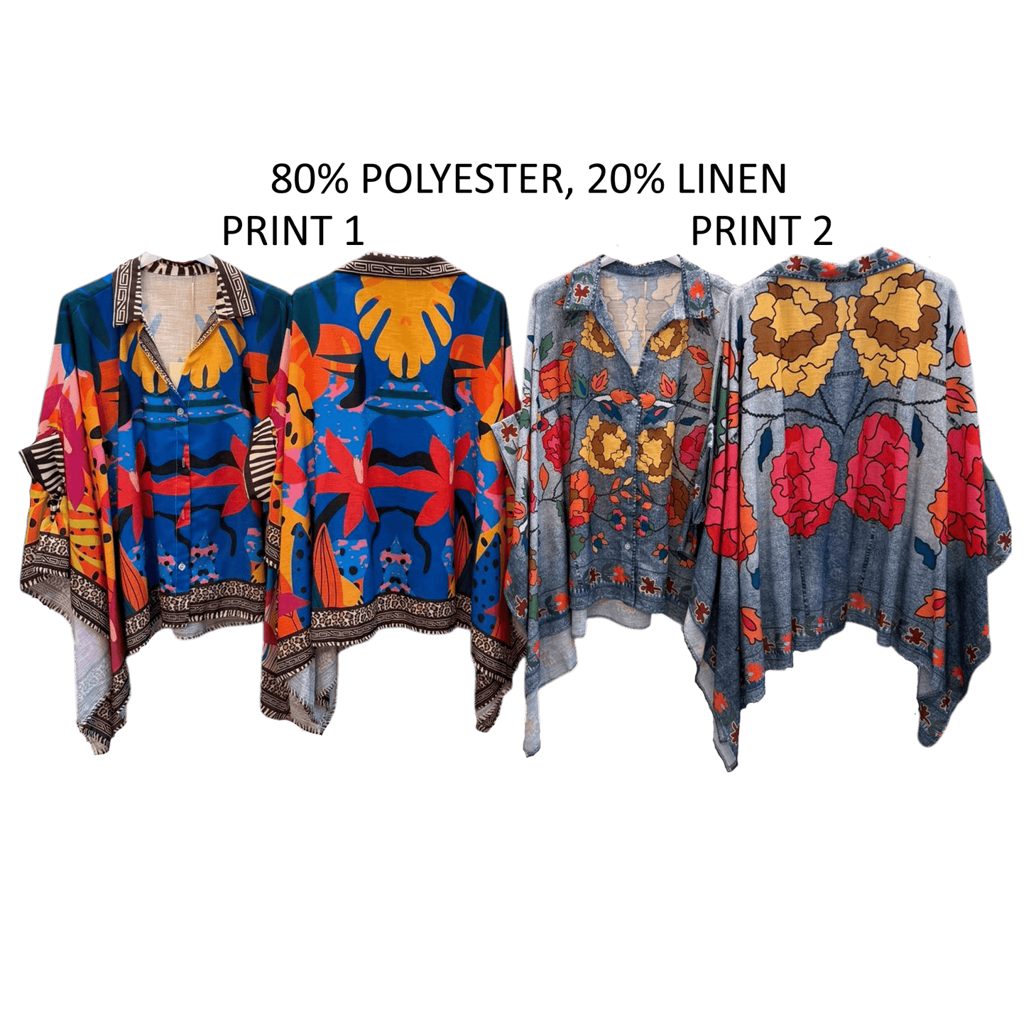 LEXIE POLY LINEN PRINTED BATWING KAFTAN SHIRT