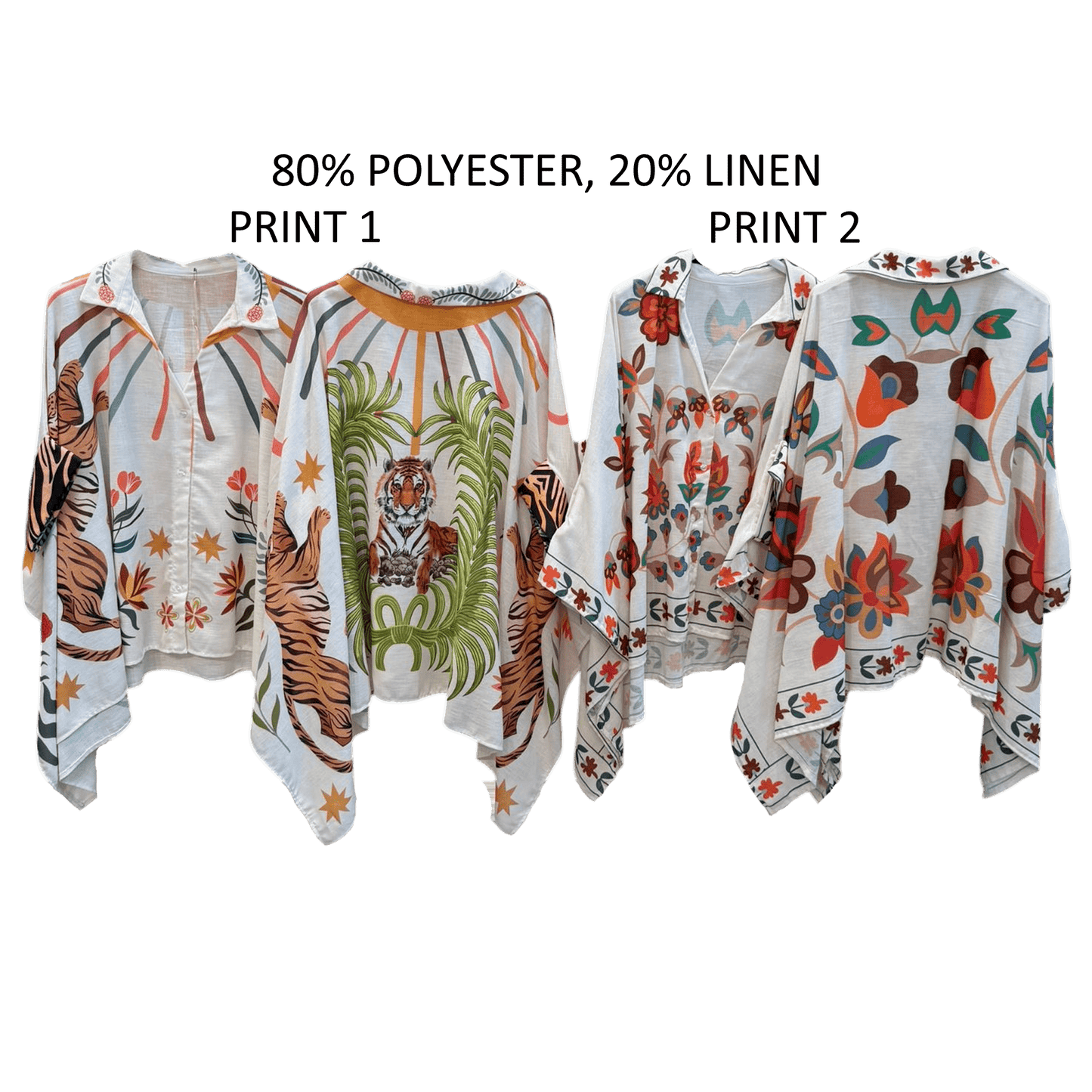 ANSLIE POLY LINEN PRINTED BATWING KAFTAN SHIRT