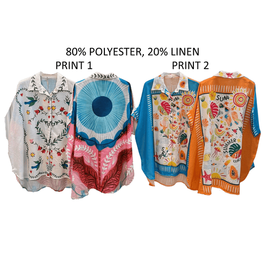 JAELYN POLY LINEN PRINTED SHORT SLEEVE SHIRT