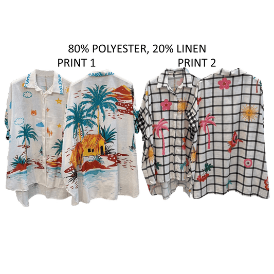 NANCY POLY LINEN PRINTED SHORT SLEEVE SHIRT