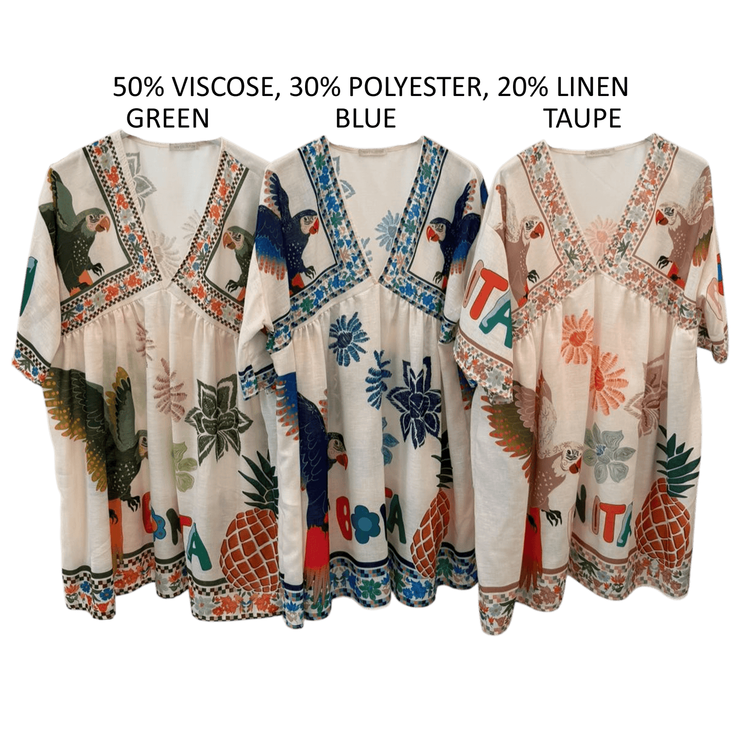 LINDSEY VISCOSE POLY TROPICAL PRINT TUNIC DRESS