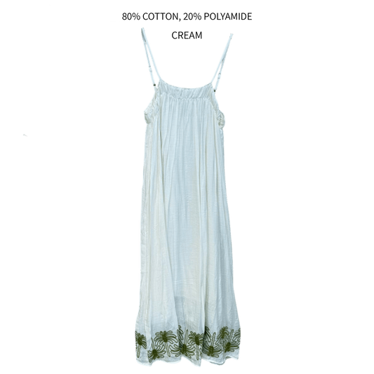 MARGARET COTTON MIX EMB SUN DRESS