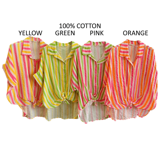 ANNIKA COTTON NEON STRIPE SHIRT