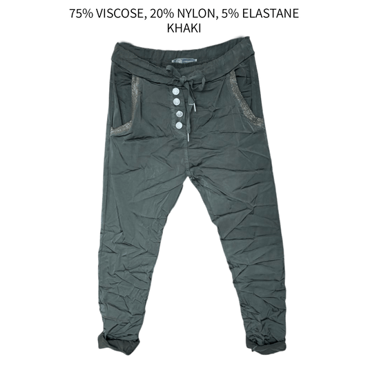 VADA VISCOSE STRETCH BUTTON DETAIL PANTS