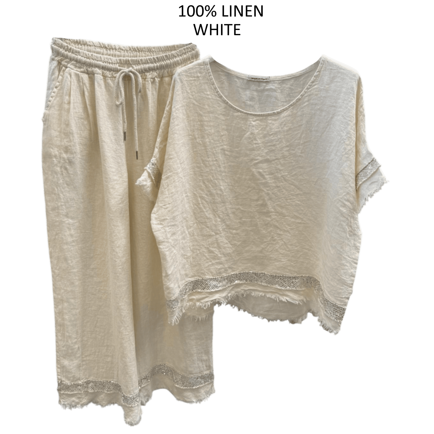 TINSLEY LINEN FRAY HEM PANTS TOP SET