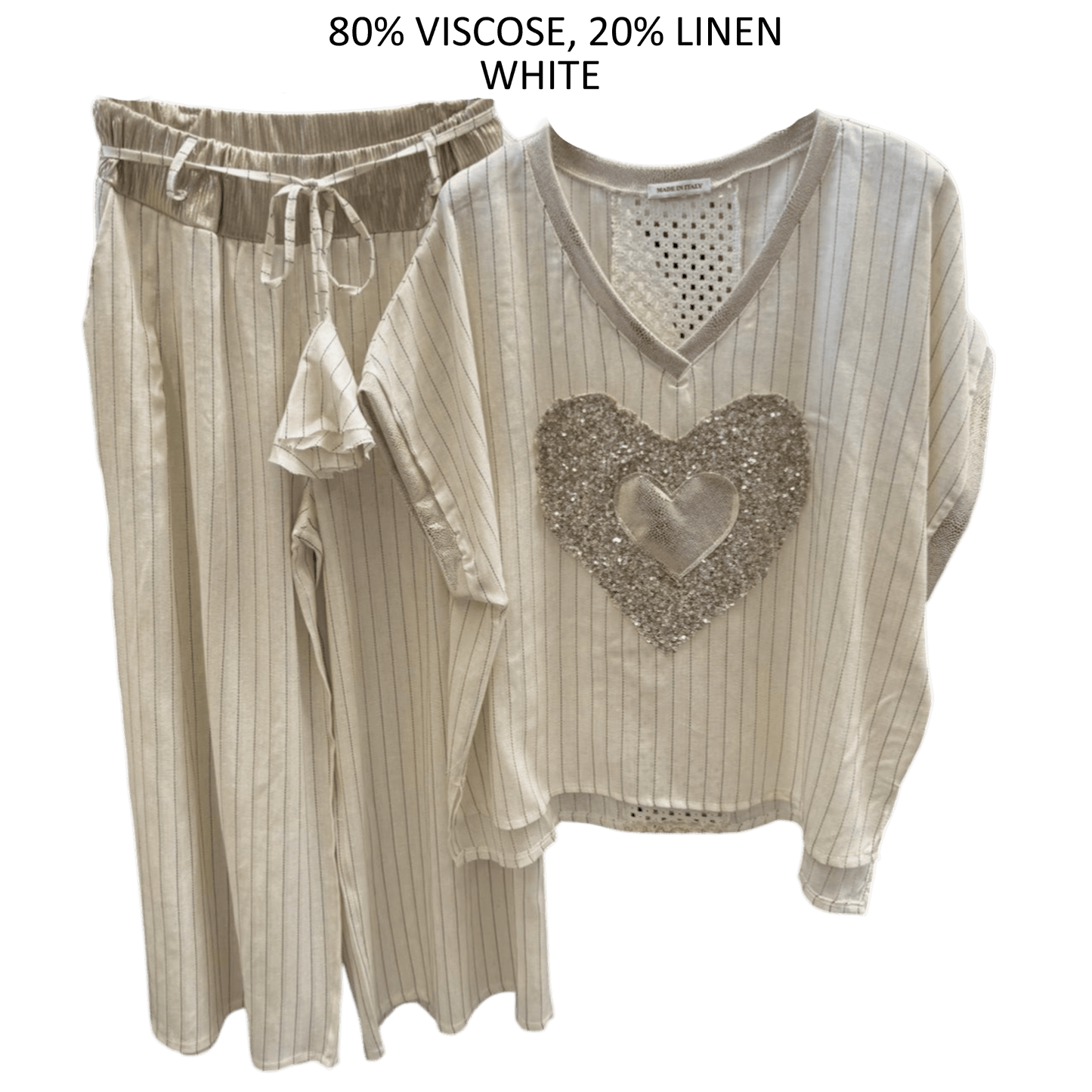 MELIA VISCOSE LINEN STRIPE HEART PANTS TOP SET