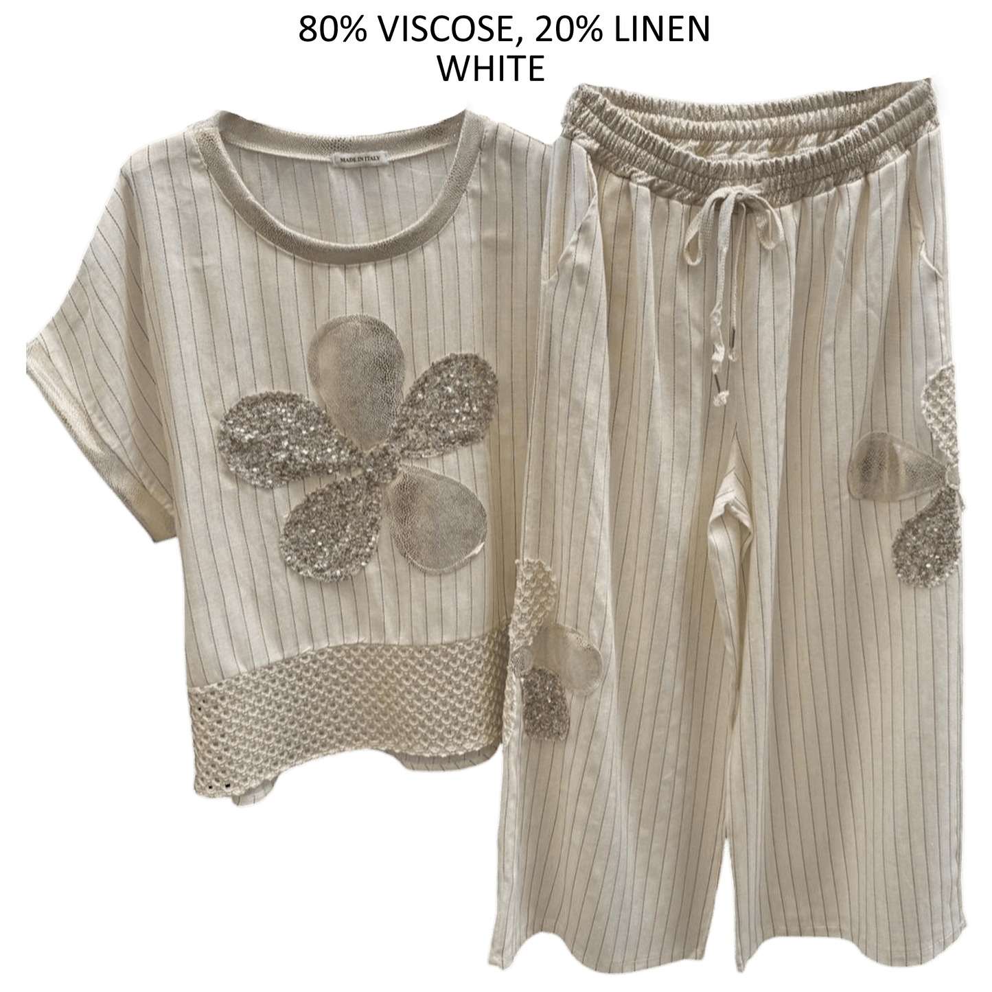LYANNA VISCOSE LINEN FLOWERS PANTS TOP SET