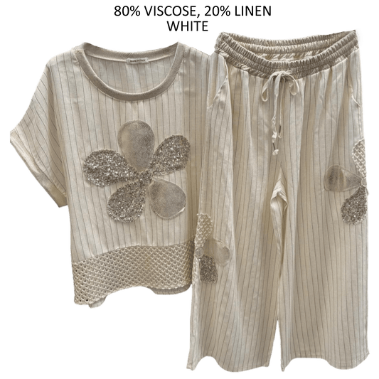 LYANNA VISCOSE LINEN FLOWERS PANTS TOP SET