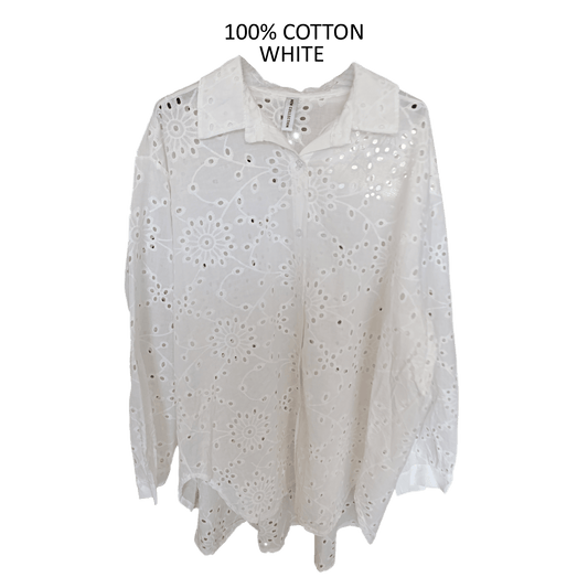 KAIYA COTTON ANGLAISE BUTTON-UP COLLAR SHIRT