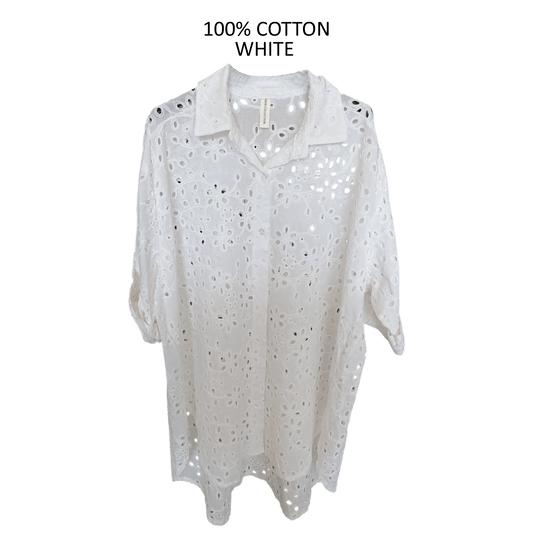 ALIYA COTTON ANGLAISE BUTTON-UP COLLAR SHIRT