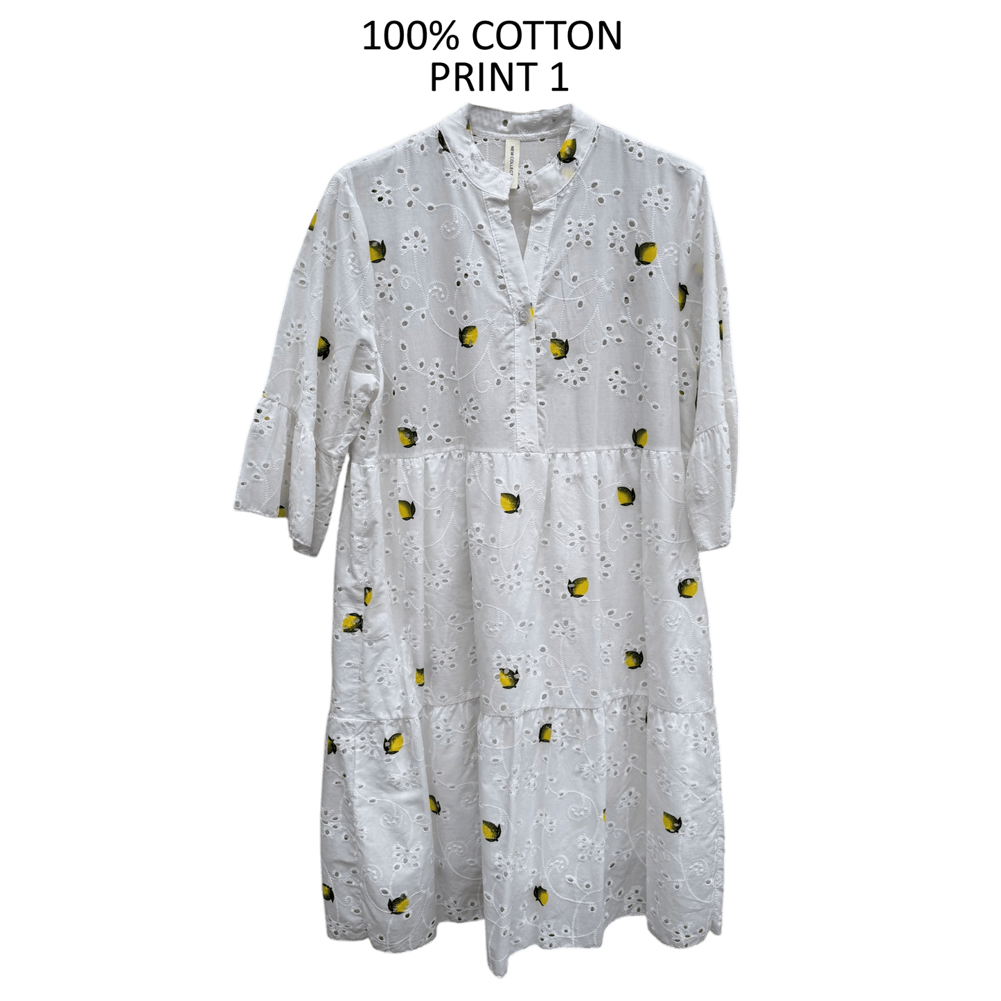 NATALY COTTON ANGLAISE LEMON FRILL DRESS