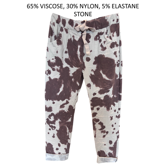 GLENNETTE VISCOSE ELASTANE COW PRINT PANTS