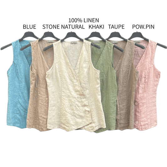 NERA LINEN CROSSOVER ASYMMETRIC WAISTCOAT