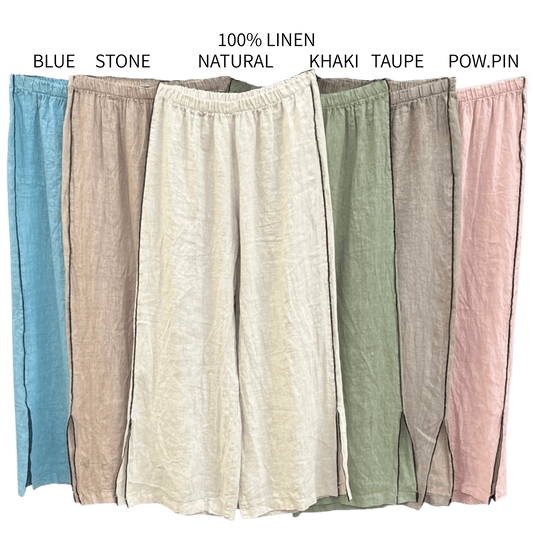 FIAMETTA LINEN BLACK TRIM PANTS