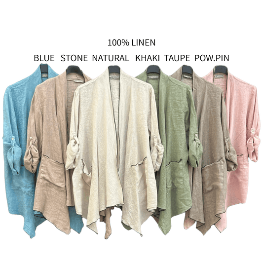 CORETTA LINEN BLACK TRIM WATERFALL JACKET