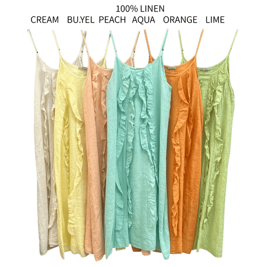 ARGELIA LINEN LONG RUFFLE CAMMI DRESS