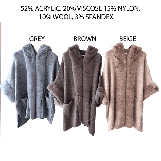 PARIS KNIT MIX WOOL & FUR KIMONO JACKET