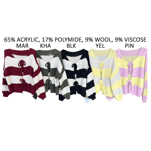 JENNY KNIT MIX WOOL STRIPE TIE CARDIGAN