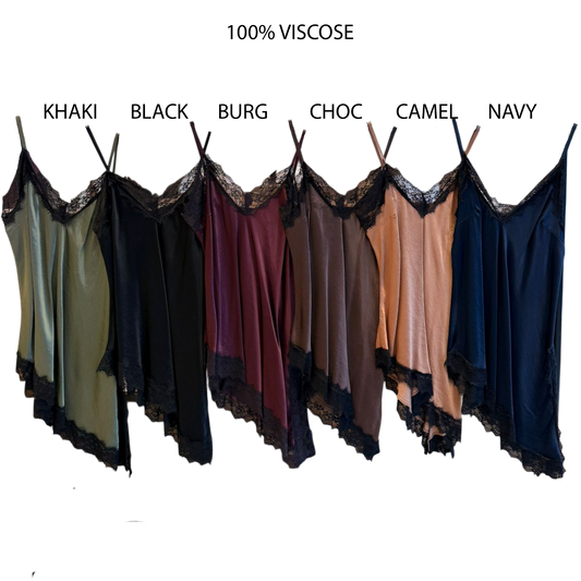 MAKAYLA SATIN ASSYMETRIC LACE HEM CAMMIE