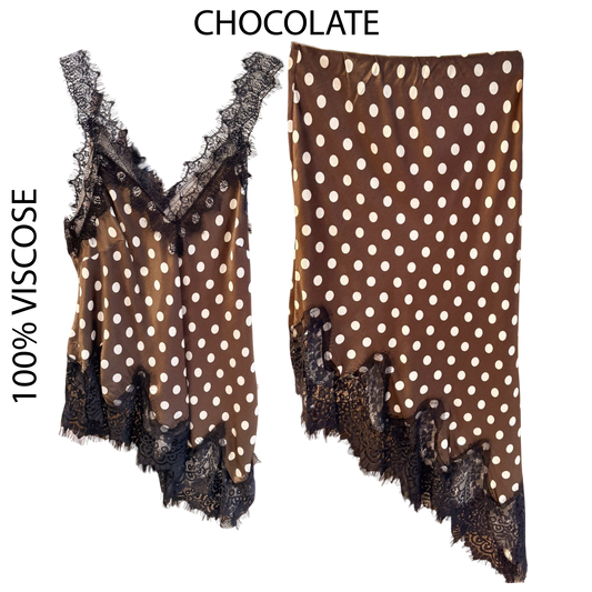 MELISSA SATIN POLKA DOT ASSYMETRIC SET