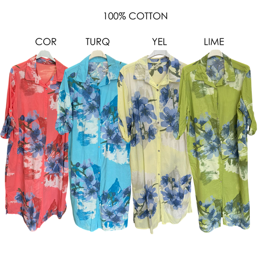 ANNETTE COTTON FLORAL LONG SHIRT DRESS