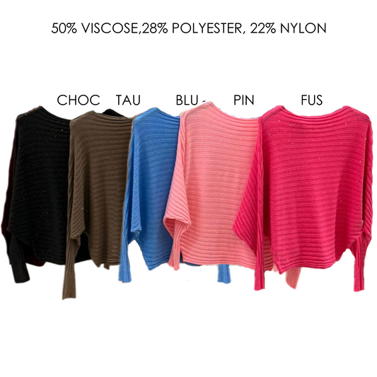AMANDA RIB KNIT BATWING VNECK SPECS TOP
