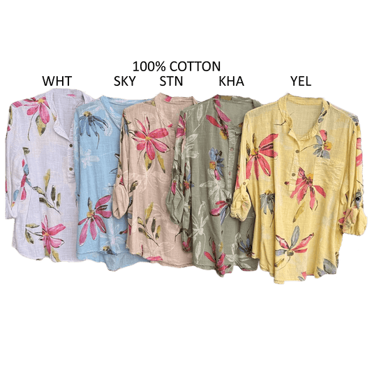 DYLAN COTTON FLORAL SEQUIN POCKET SHIRT