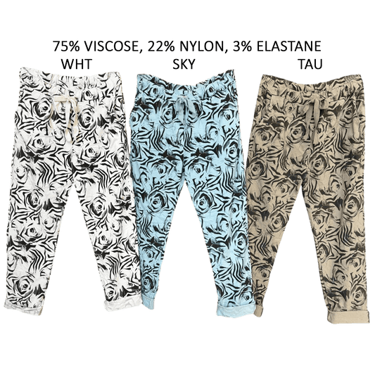 DEMI VISCOSE STRETCH LINEAR FLORAL PANTS