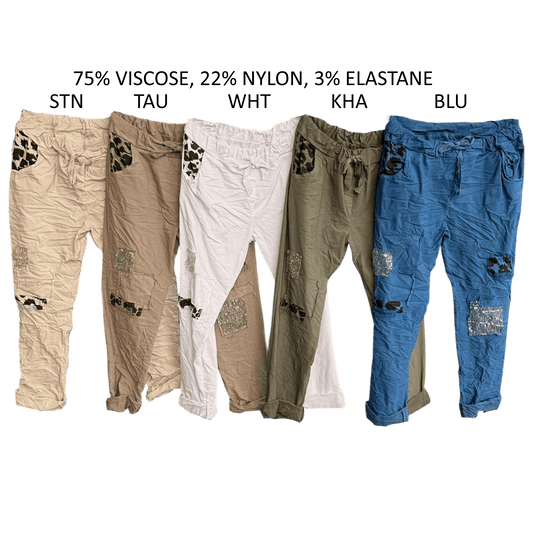 BIANCA VISCOSE STRETCH PATCH PRINT PANTS