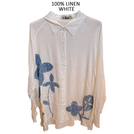 HETTY VISCOSE COTTON SHIRT SEQ FLOWER APPLIQUE