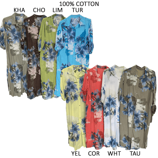 ANNETTE COTTON FLORAL LONG SHIRT DRESS
