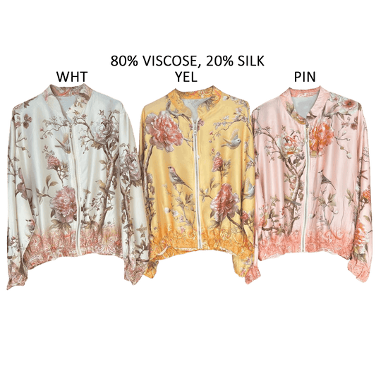 ALMA SILK MIX PRINTED BOMBER JACKET