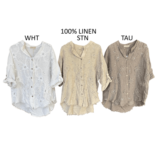 PEGGY LINEN EMB SHIRT